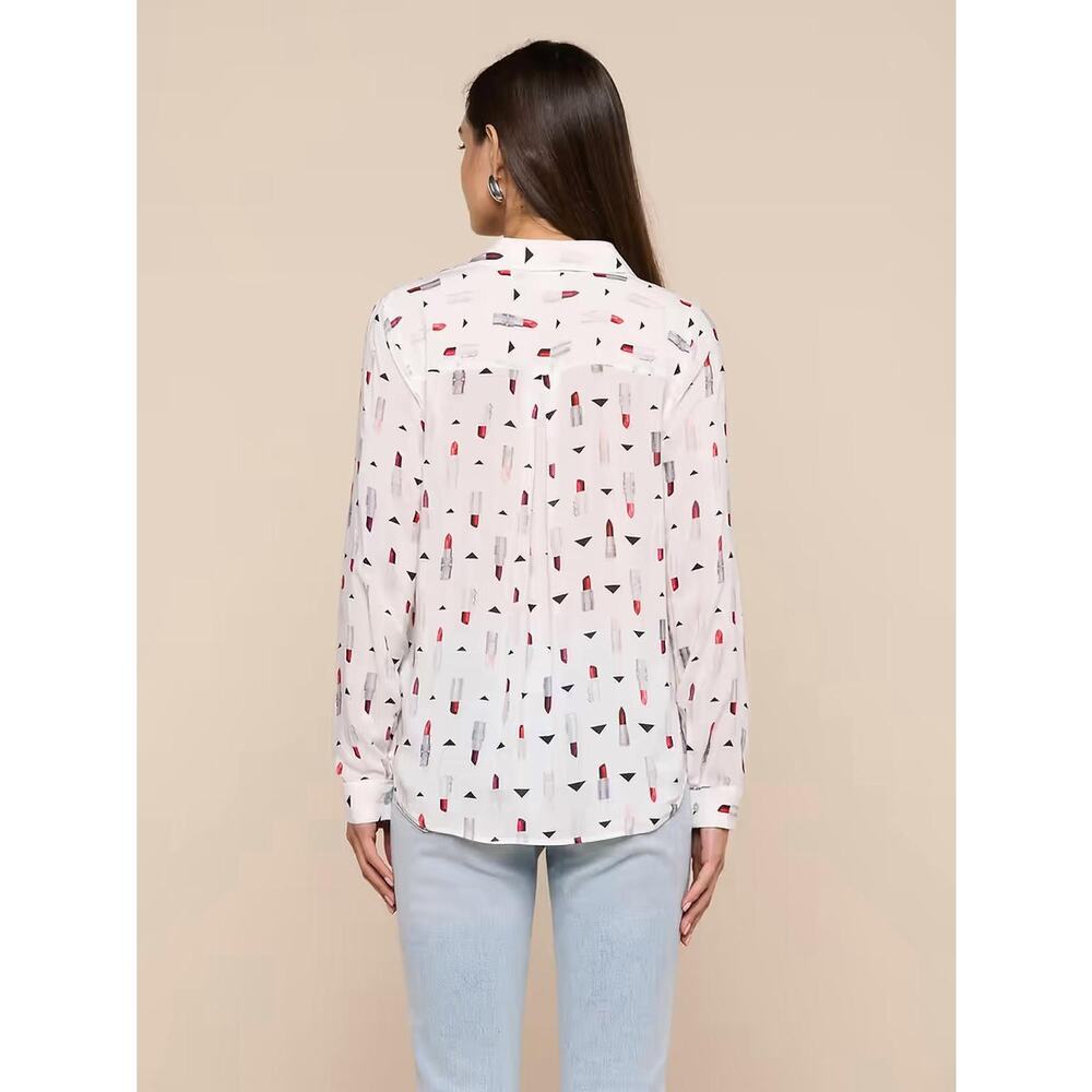 L'Agence Holly Long Sleeve Blouse Ivory Multi Lipstick Geo M NWT Elevated Chic - Picture 3 of 4